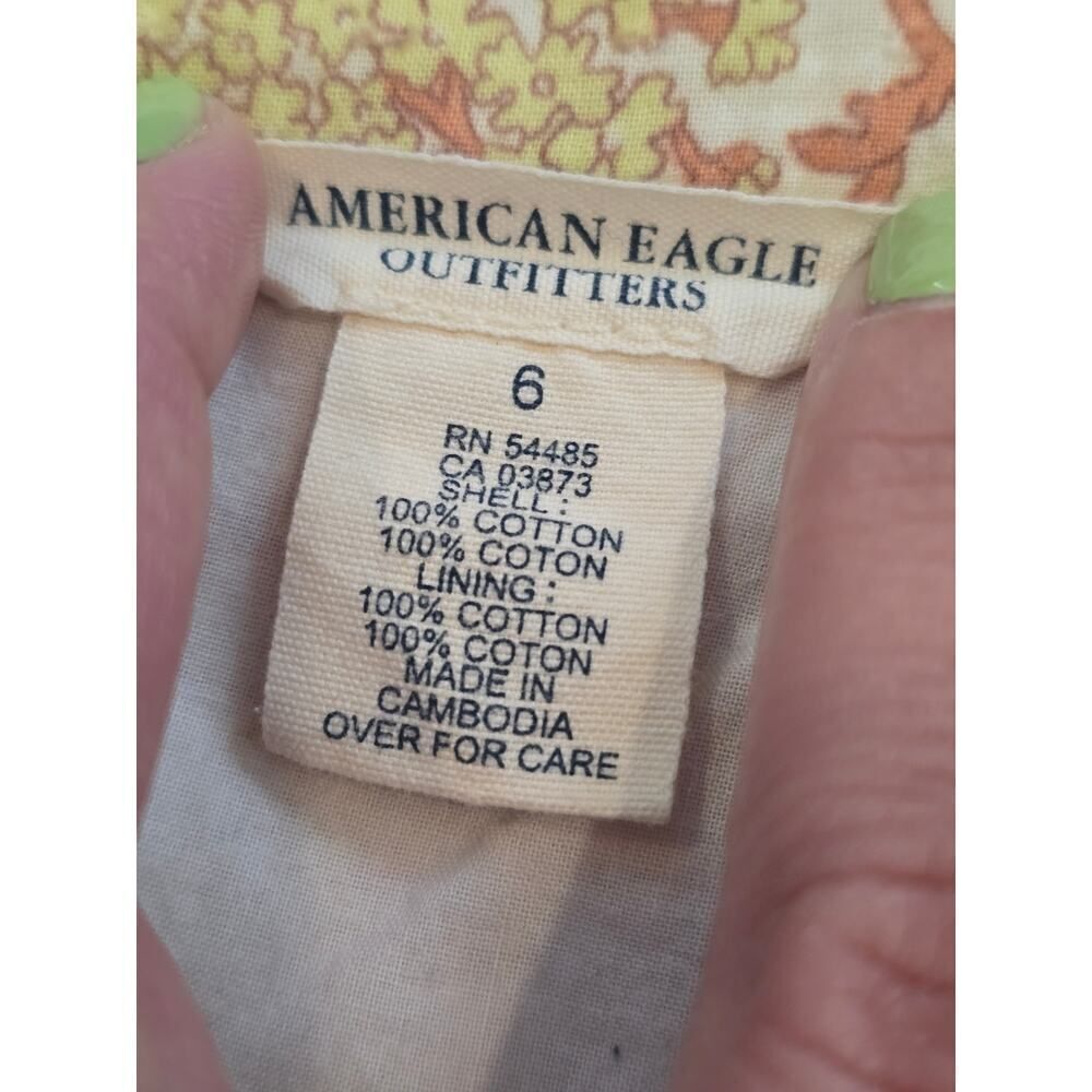 American Eagle Floral Cotton Skirt Size 6 with Pockets Pink Peach Cream A‑Line - Picture 5 of 7